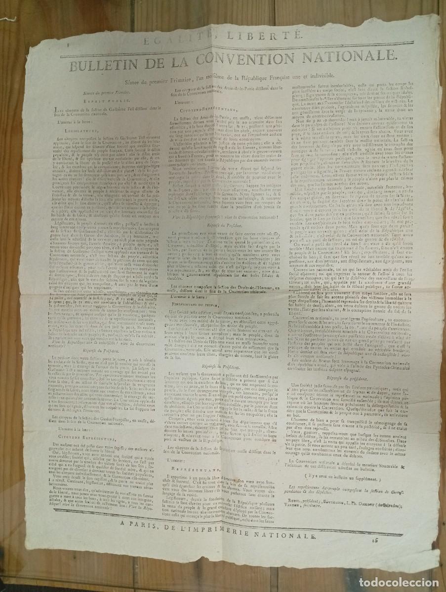 Documentos antiguos: Documento original Egalite, Liberte - Bulletin de la convention nationale. A&ntilde;o III 1793
