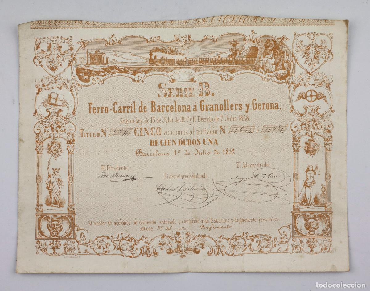 Documentos antiguos: FERROCARRILES DE BARCELONA GRANOLLERS, TITULO 994. &ntilde;o 1859. 20x26cm.