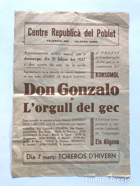 Documentos antiguos: CENTRE REPUBLIC&Agrave; DEL POBLET A&Ntilde;O 1937 / OBRA TEATRO / AYUDA FONDO SOLIDARIO RUSO - ESPA&Ntilde;OL KONSOMOL