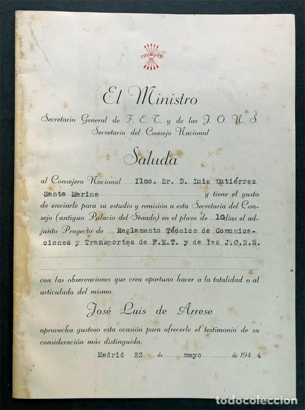 Documentos antiguos: JOSE LUIS DE ARRESE / MINISTRO FALANGE / LUIS GUTIERREZ SANTA MARINA ( FUNDADOR FALANGE BARCELONA )