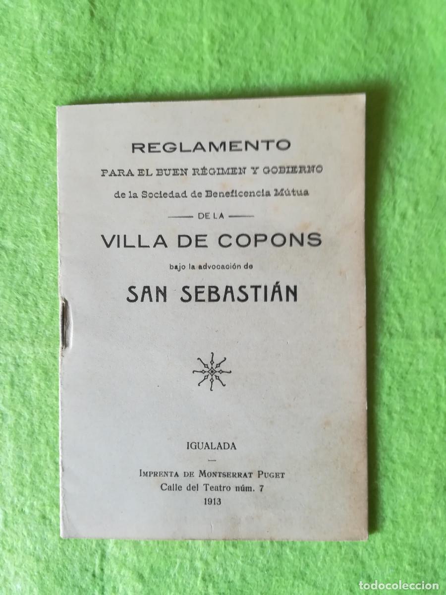 Documentos antiguos: Reglamento sociedad beneficencia mutua Villa de Copons Igualada 1913