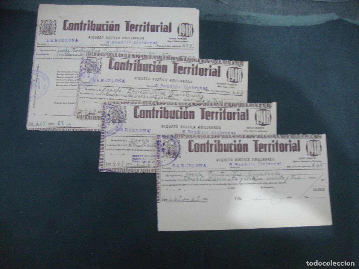 Documentos antiguos: CONTRIBUCION TERRITORIAL S. BAUDILIO LLOBREGAT (SANT BOI) 1,2,3 Y 4 TRIMESTRE 1948