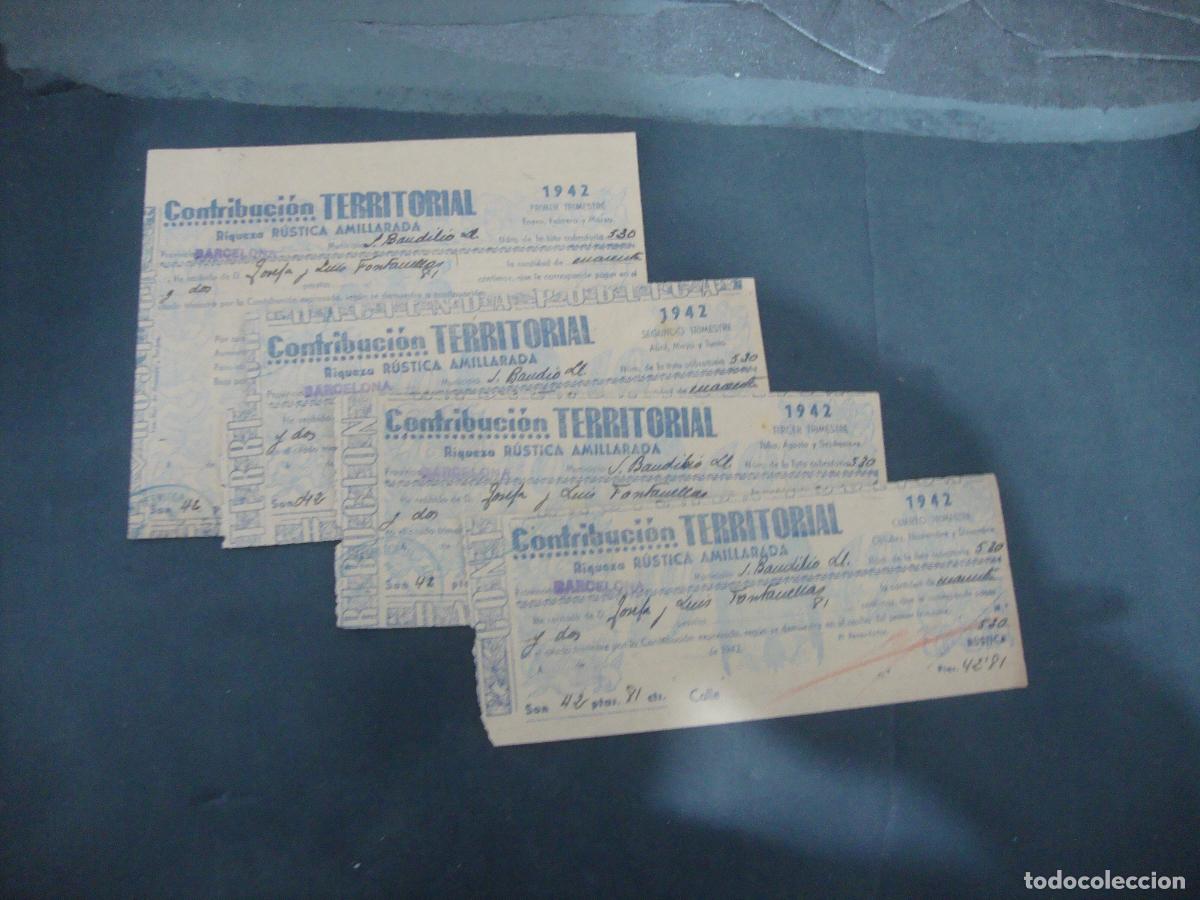 Documentos antiguos: CONTRIBUCION TERRITORIAL S. BAUDILIO LLOBREGAT (SANT BOI) 1,2,3 Y 4 TRIMESTRE 1942