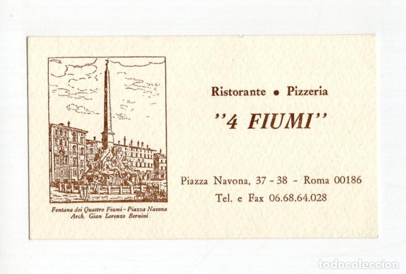 Documentos antiguos: TARJETA RISTORANTE PIZZER&Iacute;A 4 FIUMI, SITUADO EN LA PIAZZA NAVONA DE ROMA.