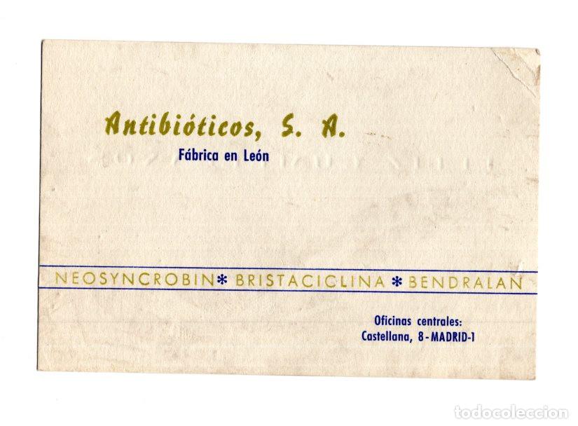 Documentos antiguos: TARJETA FELICITACI&Oacute;N O PUBLICIDAD DE LA COMPA&Ntilde;&Iacute;A FARMAC&Eacute;UTICA ESPA&Ntilde;OLA ANTIBI&Oacute;TICOS, S.A. LE&Oacute;N..
