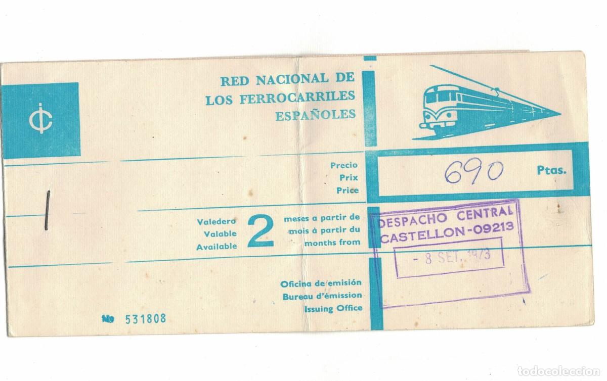 Documentos antiguos: Antiguo Billete de Tren Internacional RENFE - Castell&oacute;n a B&eacute;ziers (Francia) - A&ntilde;os 50/60