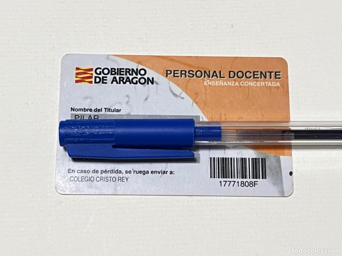 Documentos antiguos: Tarjeta Carnet GOBIERNO ARAGON PERSONAL DOCENTE ENSE&Ntilde;ANZA CONCERTADA