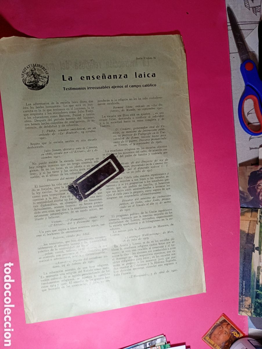 Documentos antiguos: VERITAT I LLIBERTAT 20&acute;ca. LA EBSE&Ntilde;ANZA LAICA, INSTRUCCION RELIGIOSA DEL MAESTRO - BARCELONA