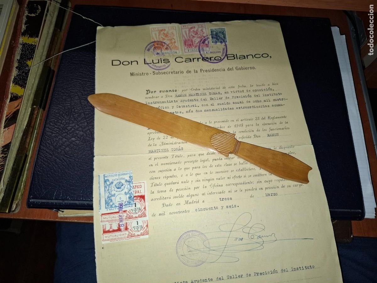 Documentos antiguos: Autografo de Luis Carrero Blanco, Ministro - Subsecretario presidencia del gobierno, 1956