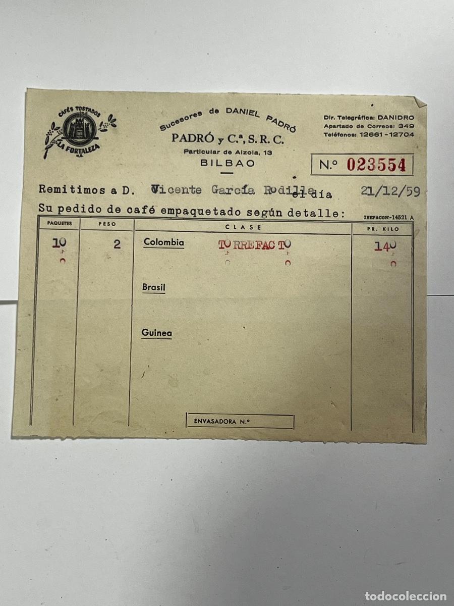 Documentos antiguos: PEDIDO DE CAF&Eacute;. CAF&Eacute; LA FORTALEZA. PEDRO Y C&ordf; S.R.C. BILBAO, 1959