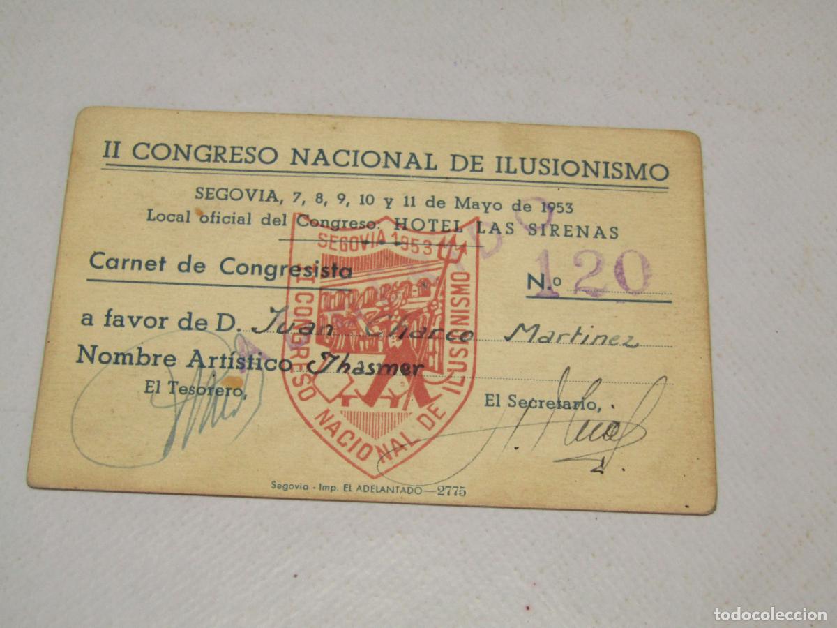 Documentos antiguos: Antiguo Carnet del II CONGRESO NACIONAL de ILUSIONISMO en Hotel LAS SIRENAS de Segovia A&ntilde;o 1953