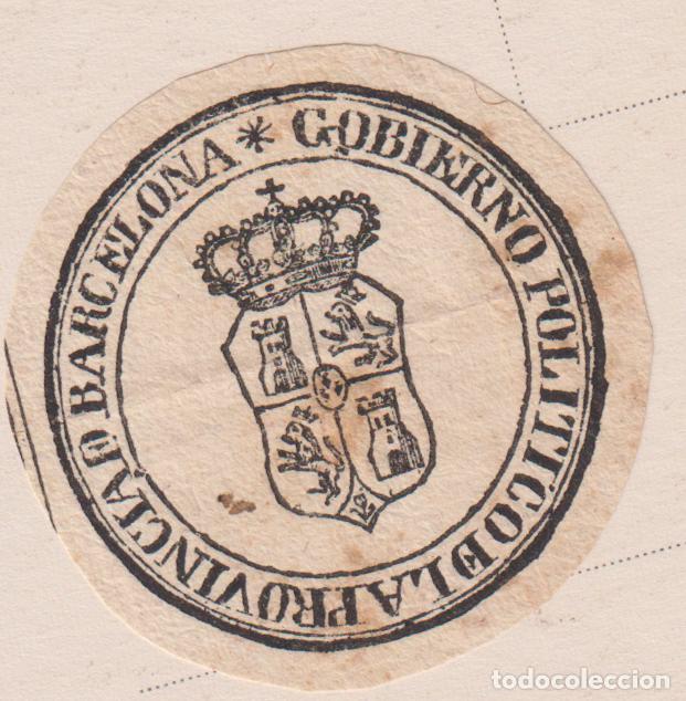 Documentos antiguos: SELLO DE TINTA NEGRA CON LA INSCRIPCI&Oacute;N &rdquo;GOBIERNO POL&Iacute;TICO DE LA PROVINCIA DE BARCELONA&rdquo;