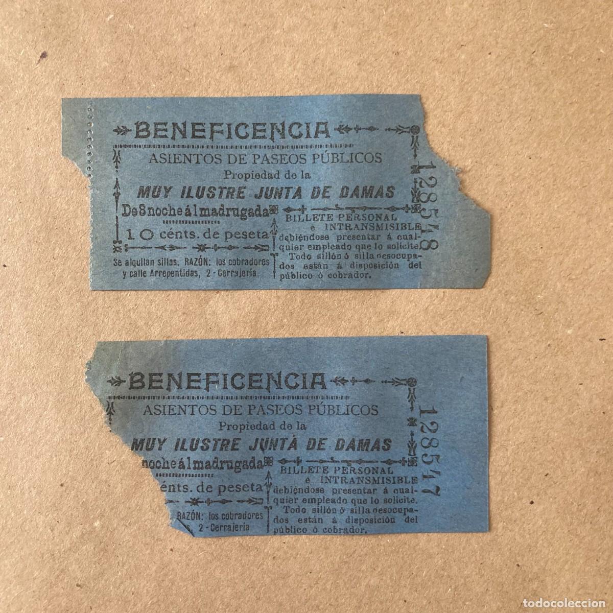 Documentos antiguos: ENTRADAS MUY ILUSTRE DE JUNTA DE DAMAS, BENEFICENCIA, ASIENTOS PASEOS P&Uacute;BLICOS