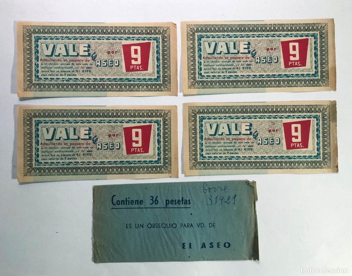 Documentos antiguos: SOBRE COMPLETO CON VALES - EL ASEO / HIJOS DE AGUST&Iacute;N SORIANO / VALENCIA A&Ntilde;OS 60