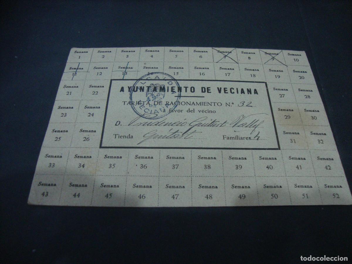 Documentos antiguos: RARA TARJETA DE RACIONAMIENTO A&Ntilde;OS 40 O 50 AYUNTAMIENTO DE VECIANA