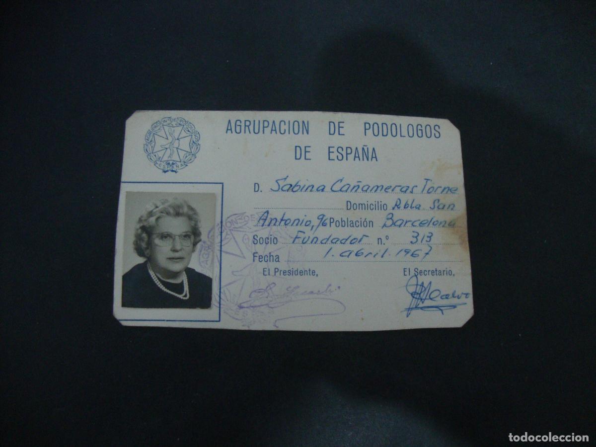 Documentos antiguos: CARNET CREDENCIAL AGRUPACION DE PODOLOGOS DE ESPA&Ntilde;A 1967