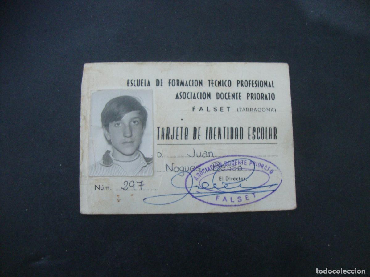 Documentos antiguos: CARNET CREDENCIAL ESCUELA FORMACION TECNICO PROFESIONAL ASOC. DOCENTE PRIORATO FALSET TARRAGONA 1972