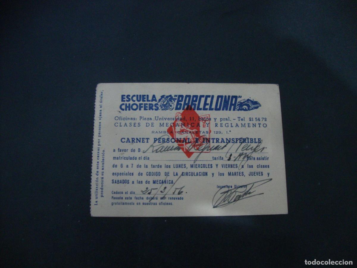 Documentos antiguos: CARNET CREDENCIAL ESCUELA CHOFERS BARCELONA 1956