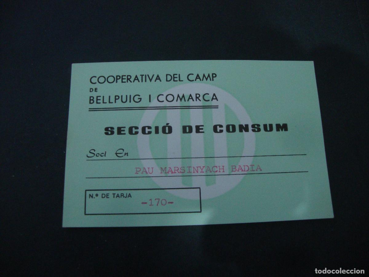 Documentos antiguos: CARNET CREDENCIAL COOPERATIVA DEL CAMP DE BELLPUIG I COMARCA
