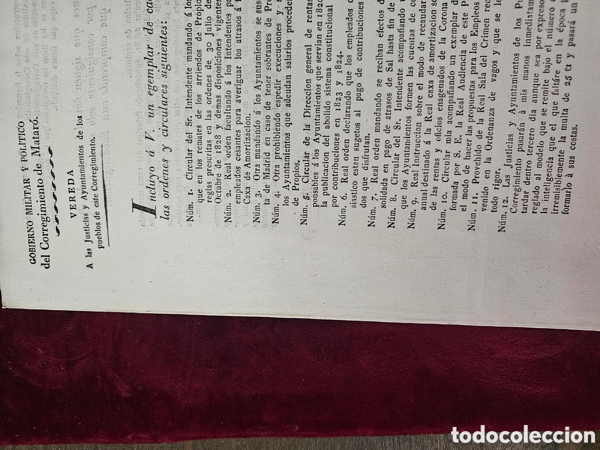 Documentos antiguos: ​Documento Hist&oacute;rico de Matar&oacute; (1830) &ndash; Bando / Vereda del Gobierno Militar y Pol&iacute;tico Fernando VII