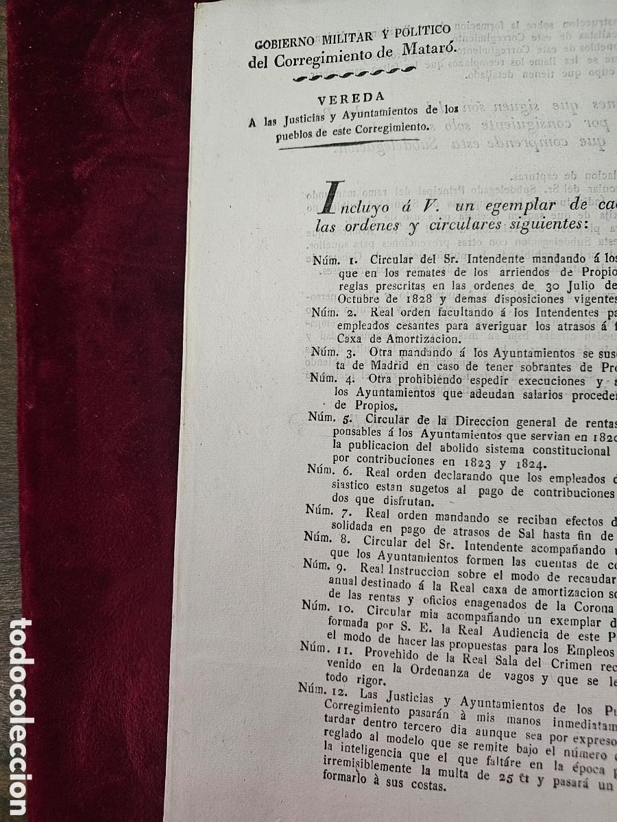 Documentos antiguos: ​Documento Hist&oacute;rico de Matar&oacute; (1830) &ndash; Bando / Vereda del Gobierno Militar y Pol&iacute;tico Fernando VII