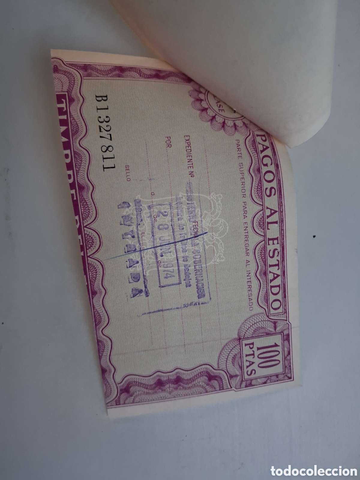 Documentos antiguos: DOCUMENTO PAGOS AL ESTADO 100 PESETAS - Foto 3