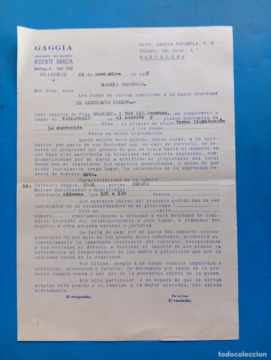 Documentos antiguos: GAGGIA. COMPRA DE M&Aacute;QUINA A PLAZOS. VALLADOLID, 1955. VER.