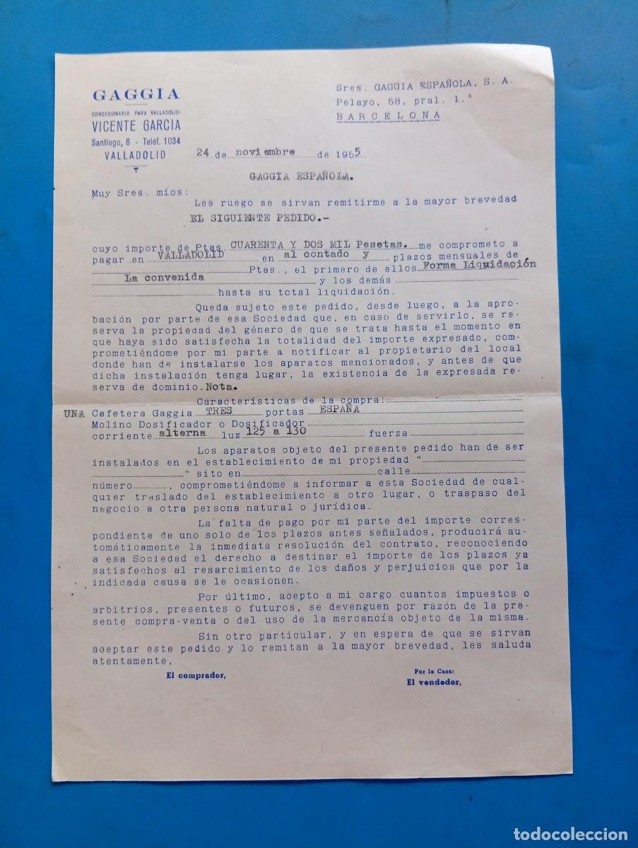 Documentos antiguos: GAGGIA. COMPRA DE M&Aacute;QUINA A PLAZOS. VALLADOLID, 1955. VER.