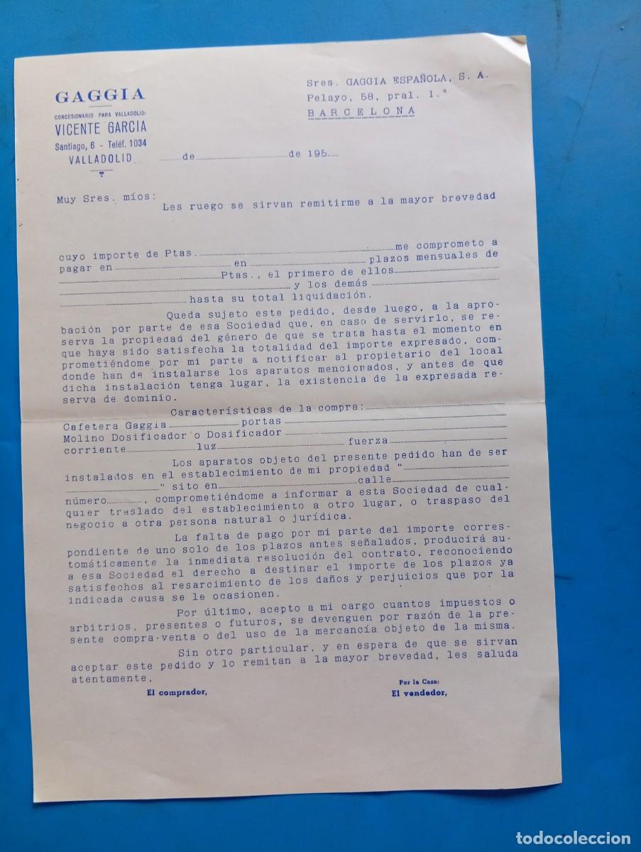 Documentos antiguos: GAGGIA. COMPRA DE M&Aacute;QUINA A PLAZOS. VALLADOLID, 195?. VER.