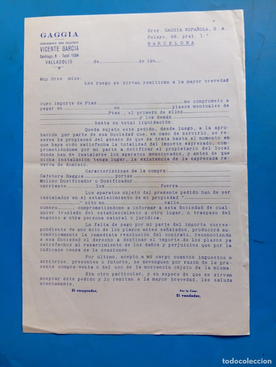 Documentos antiguos: GAGGIA. COMPRA DE M&Aacute;QUINA A PLAZOS. VALLADOLID, 195?. VER.