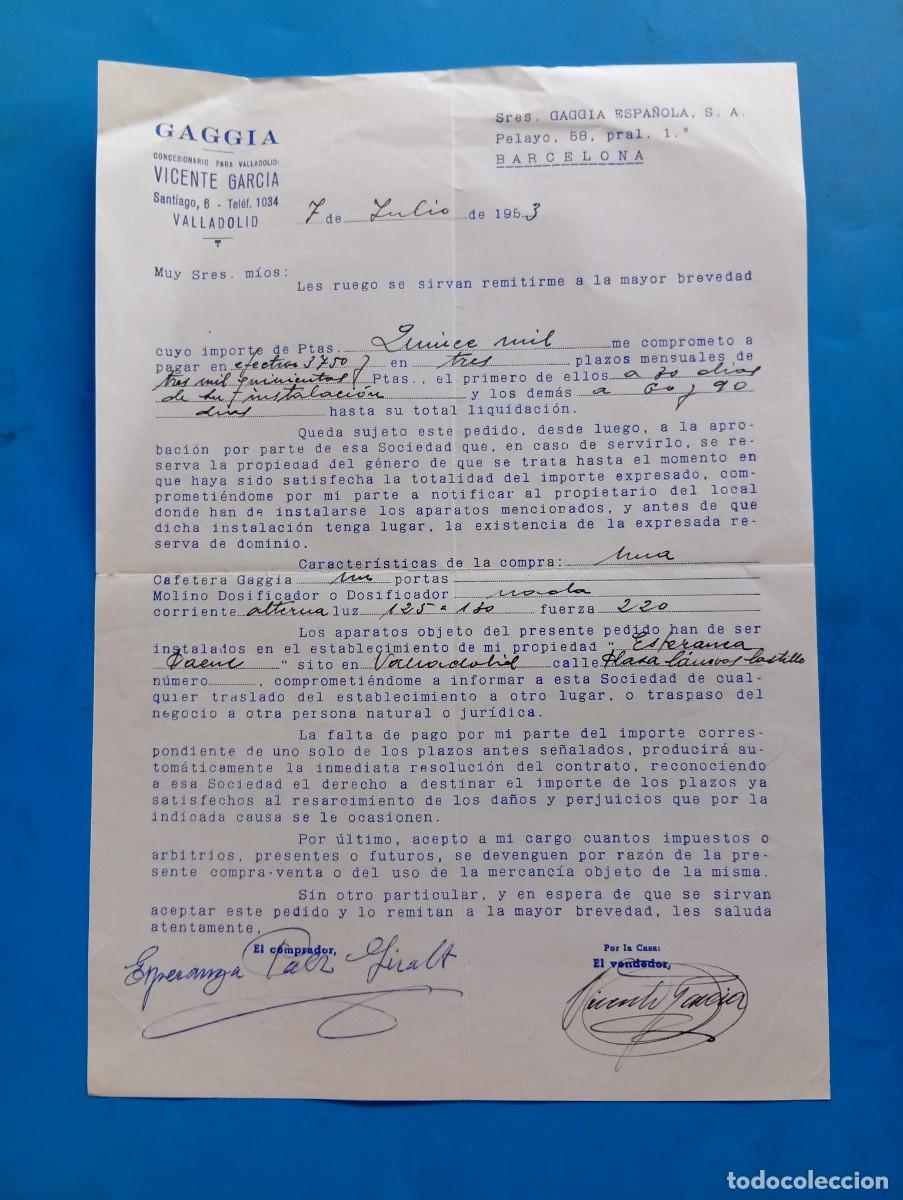 Documentos antiguos: GAGGIA. COMPRA DE M&Aacute;QUINA A PLAZOS. VALLADOLID, 1953. VER.