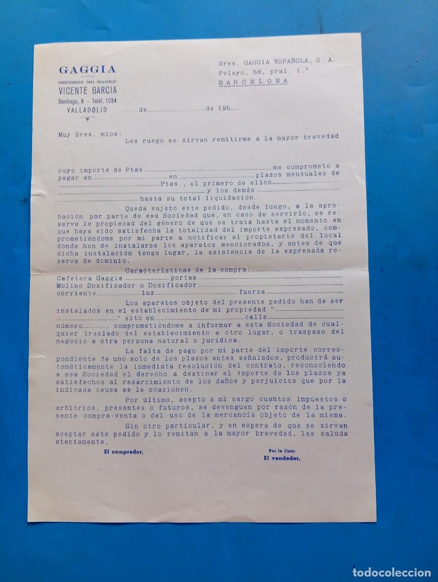 Documentos antiguos: GAGGIA. COMPRA DE M&Aacute;QUINA A PLAZOS. VALLADOLID, 195?. VER.