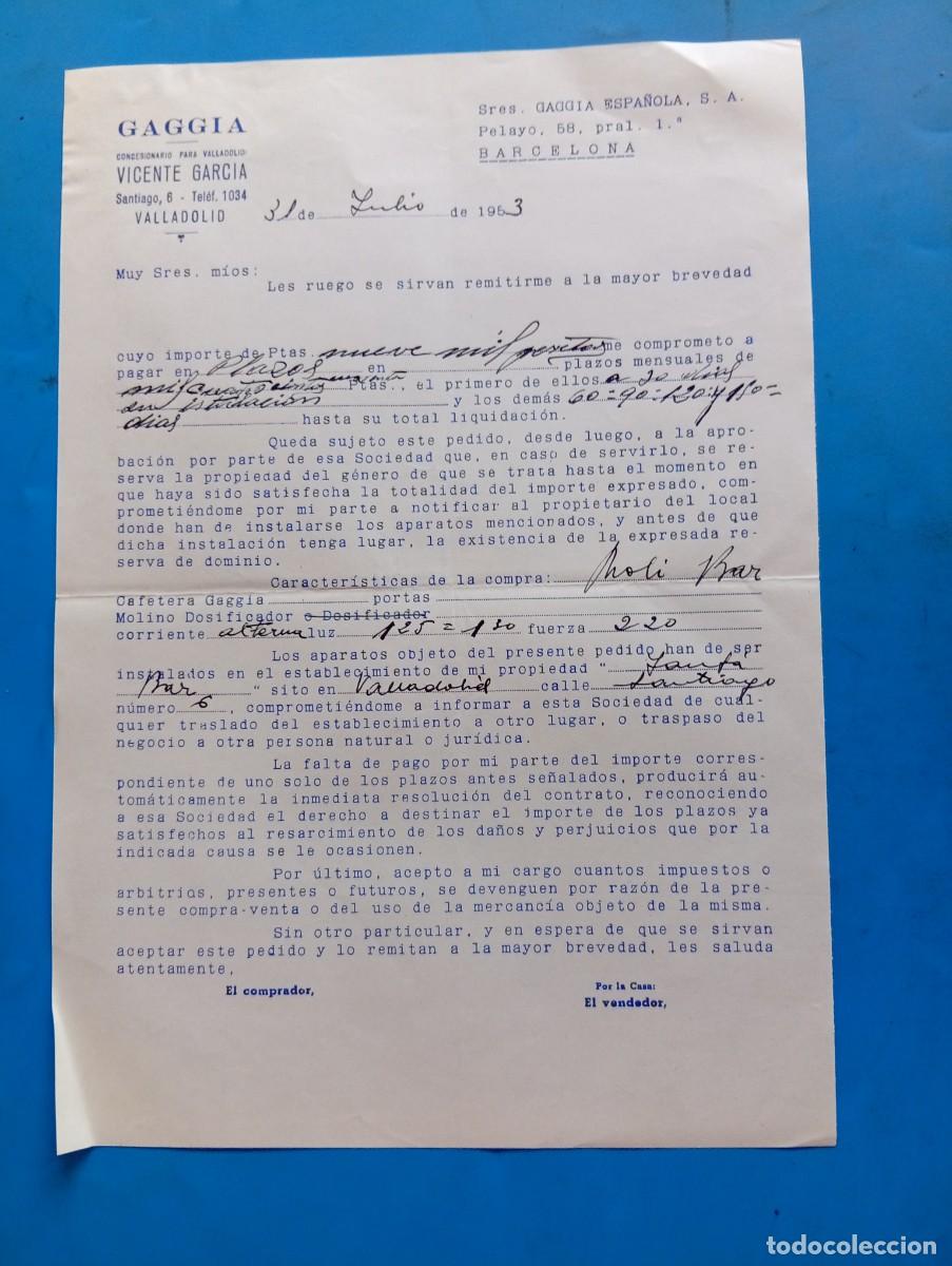 Documentos antiguos: GAGGIA. COMPRA DE M&Aacute;QUINA A PLAZOS. VALLADOLID, 1953. VER.