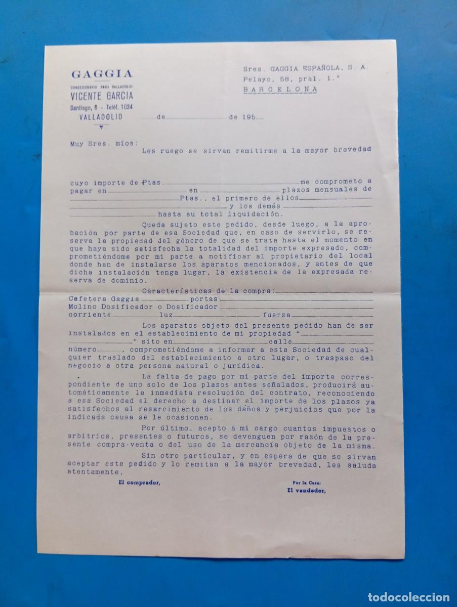 Documentos antiguos: GAGGIA. COMPRA DE M&Aacute;QUINA A PLAZOS. VALLADOLID, 195?. VER.