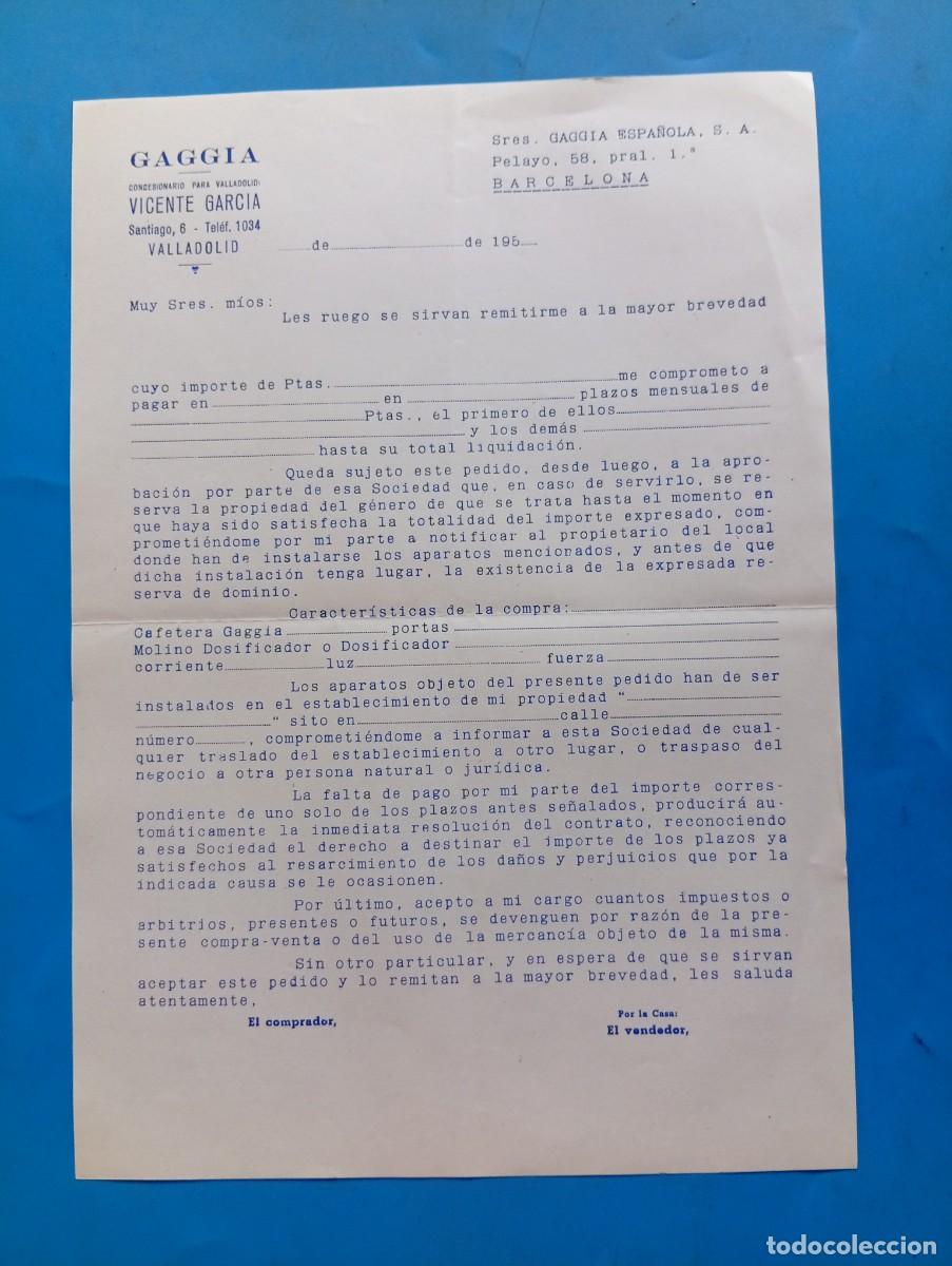 Documentos antiguos: GAGGIA. COMPRA DE M&Aacute;QUINA A PLAZOS. VALLADOLID, 195?. VER.