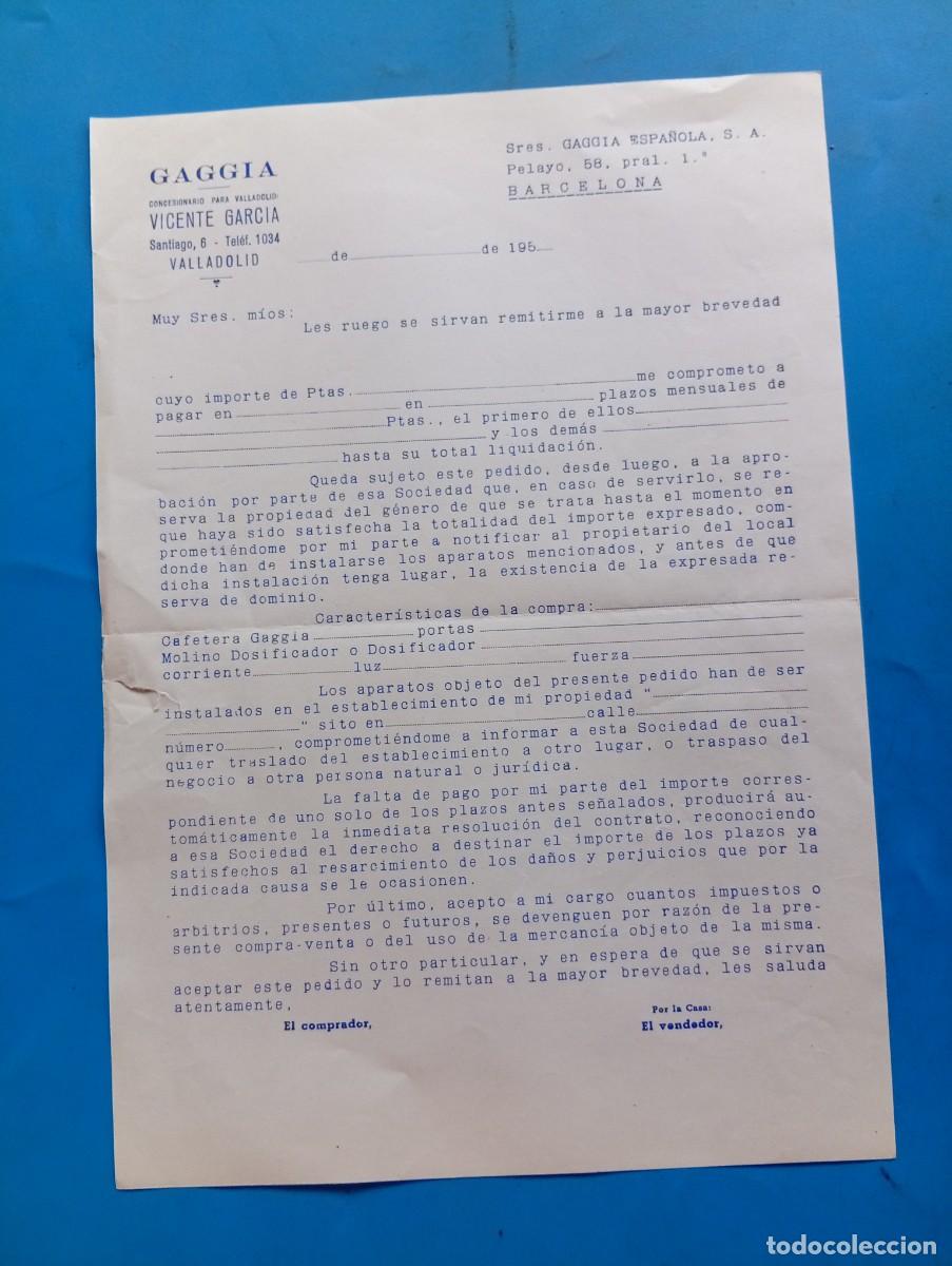 Documentos antiguos: GAGGIA. COMPRA DE M&Aacute;QUINA A PLAZOS. VALLADOLID, 195?. VER.