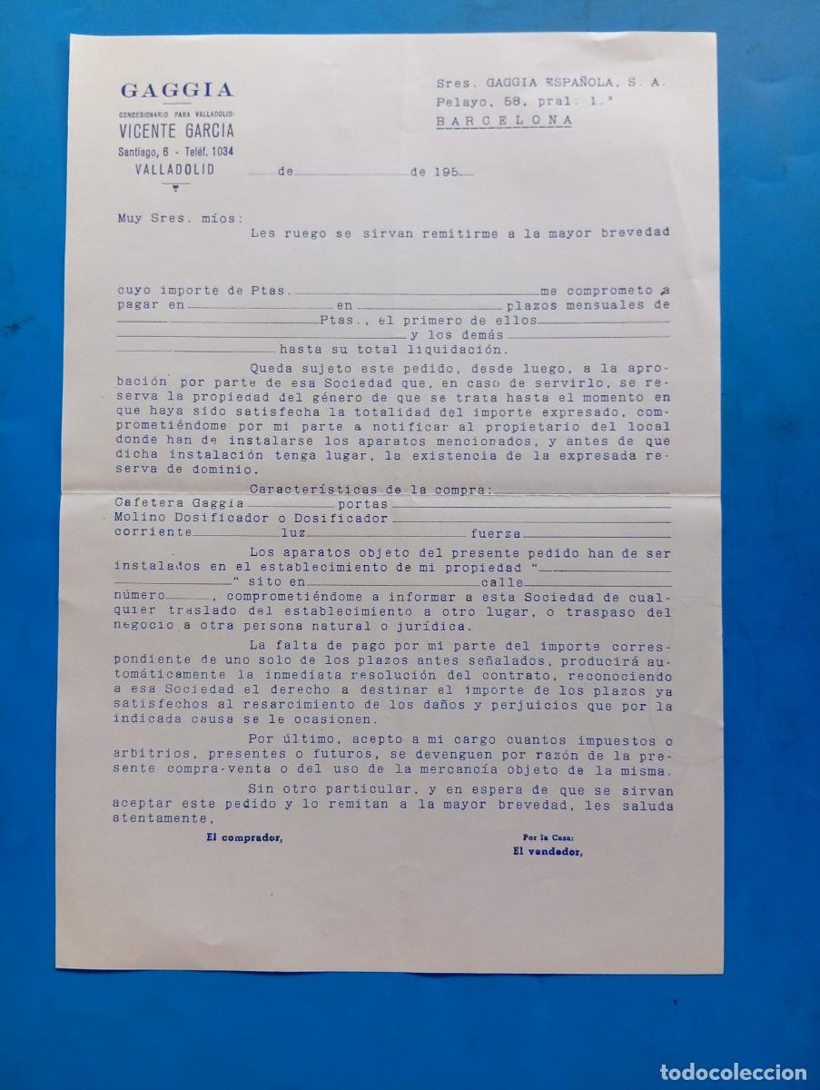 Documentos antiguos: GAGGIA. COMPRA DE M&Aacute;QUINA A PLAZOS. VALLADOLID, 195?. VER.