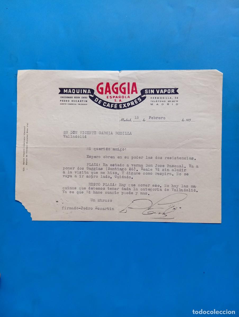 Documentos antiguos: CARTA COMERCIAL. MADRID. 195?. GAGGIA ESPA&Ntilde;OLA, S.A. MAQUINA DE CAF&Eacute; EXPR&Eacute;S SIN VAPOR.