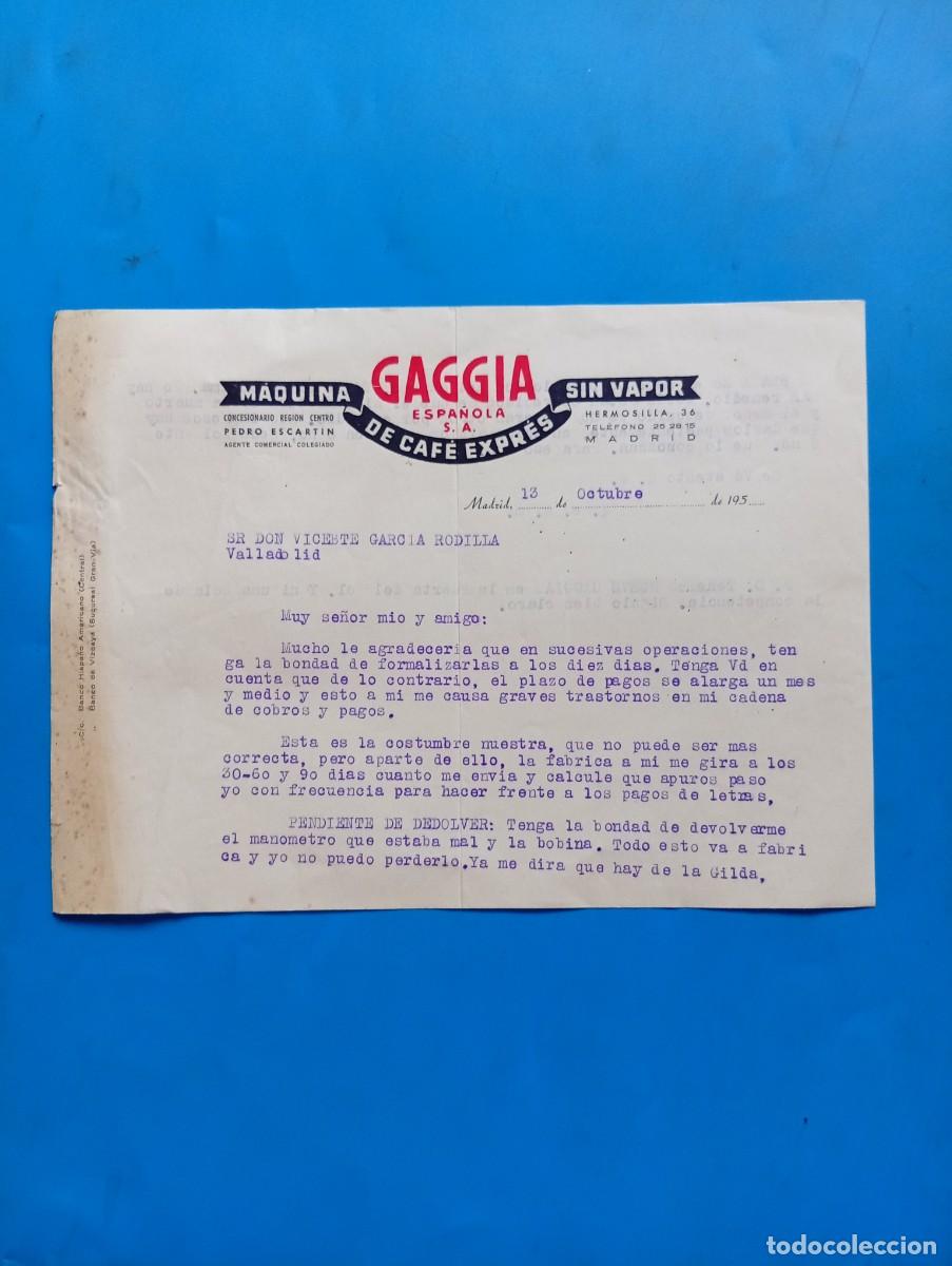 Documentos antiguos: CARTA COMERCIAL. MADRID. 195?. GAGGIA ESPA&Ntilde;OLA, S.A. M&Aacute;QUINA DE CAF&Eacute; EXPR&Eacute;S SIN VAPOR.