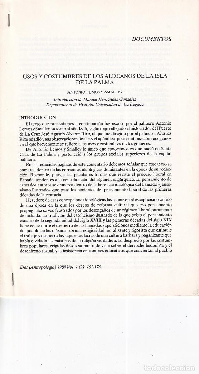 Documentos antiguos: USOS Y COSTUMBRE DE LOS ALDEANOS DE LA ISLA DE LA PALMA