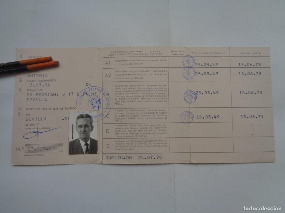 Documentos antiguos: PERMISO DE CONDUCCION ( CARNET DE CONDUCIR ). SEVILLA , 1970 - Foto 2