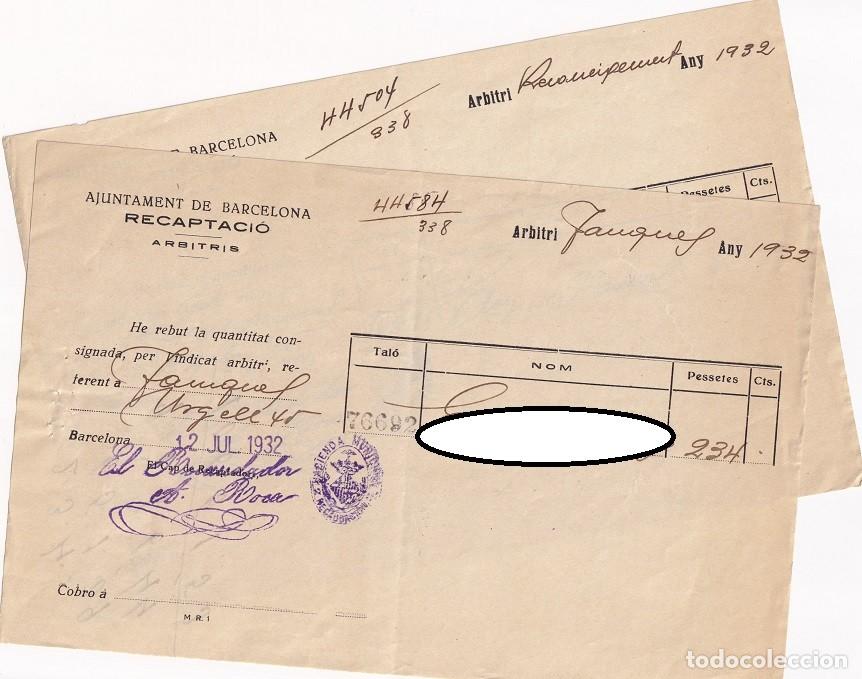 Documents Anciens: 3 Rebuts de 1932 del Ajuntament de Barcelona - Recaptaci&oacute; &middot; Arbitris / Instalaciones: un ascensor..
