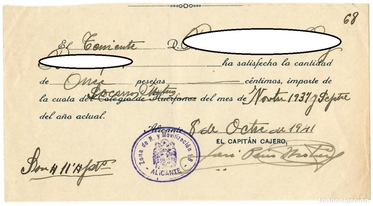 Alte Dokumente: Recibo Alicante 1941 - Socorros Mutuos / Zona de R. y Movilizaci&oacute;n 18 Alicante