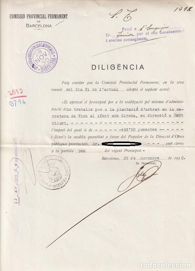 Old Documents: Diligencia Plantaci&oacute;n &Aacute;rboles Carretera de Vich a Sant Hilari - Documento Oficial - Barcelona 1930