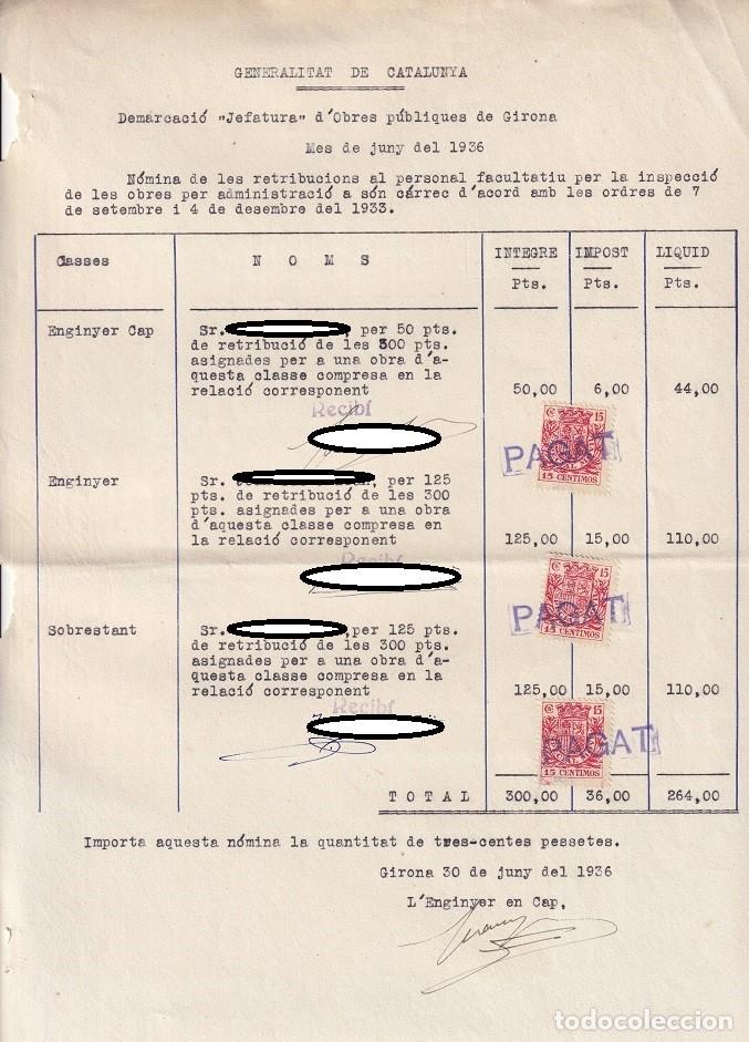 Alte Dokumente: Junio 1936 - Generalitat de Catalunya - N&oacute;mina Obras P&uacute;blicas Girona - Pre-Guerra Civil