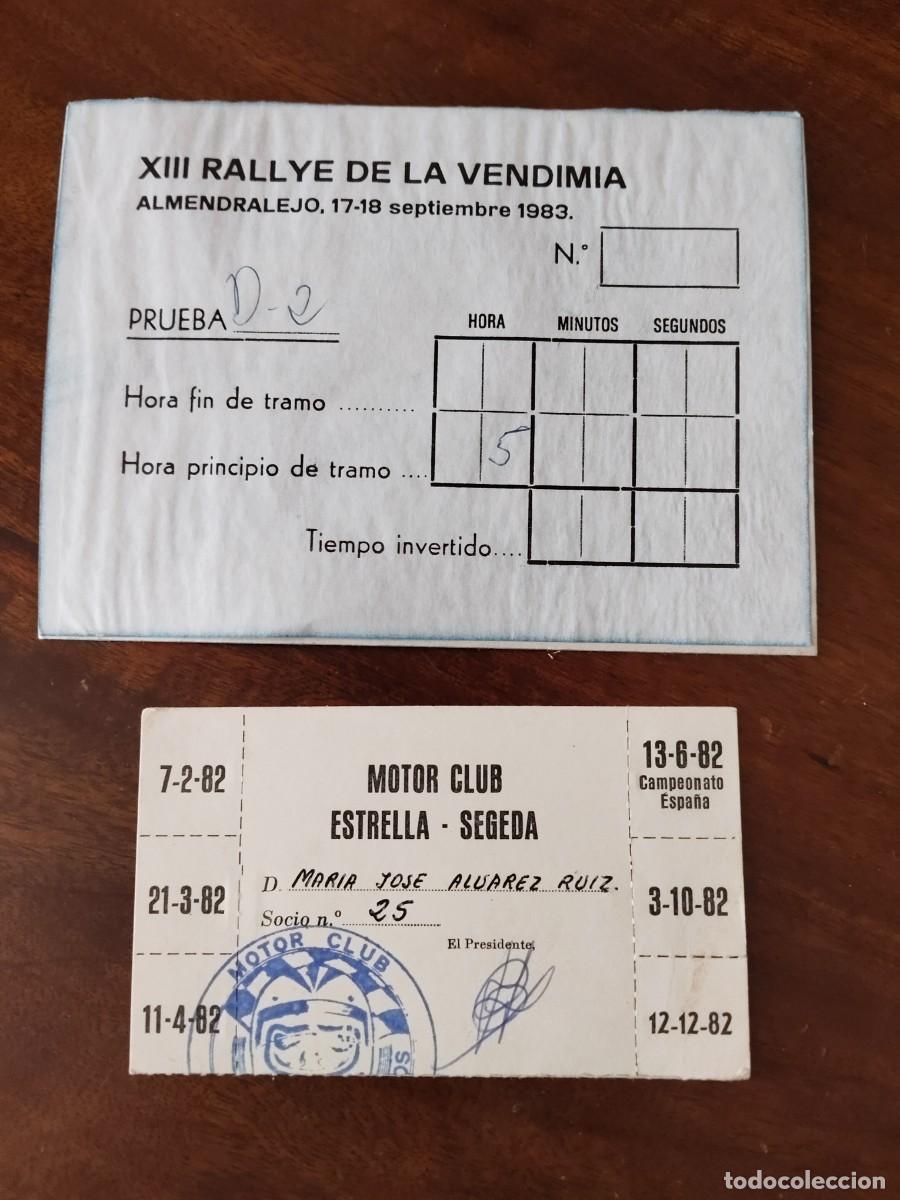 Alte Dokumente: Carnet Motor Club Estrella-Segeda y plantilla XIII Rallye de la Vendimia de Almendralejo. A&ntilde;os 80.