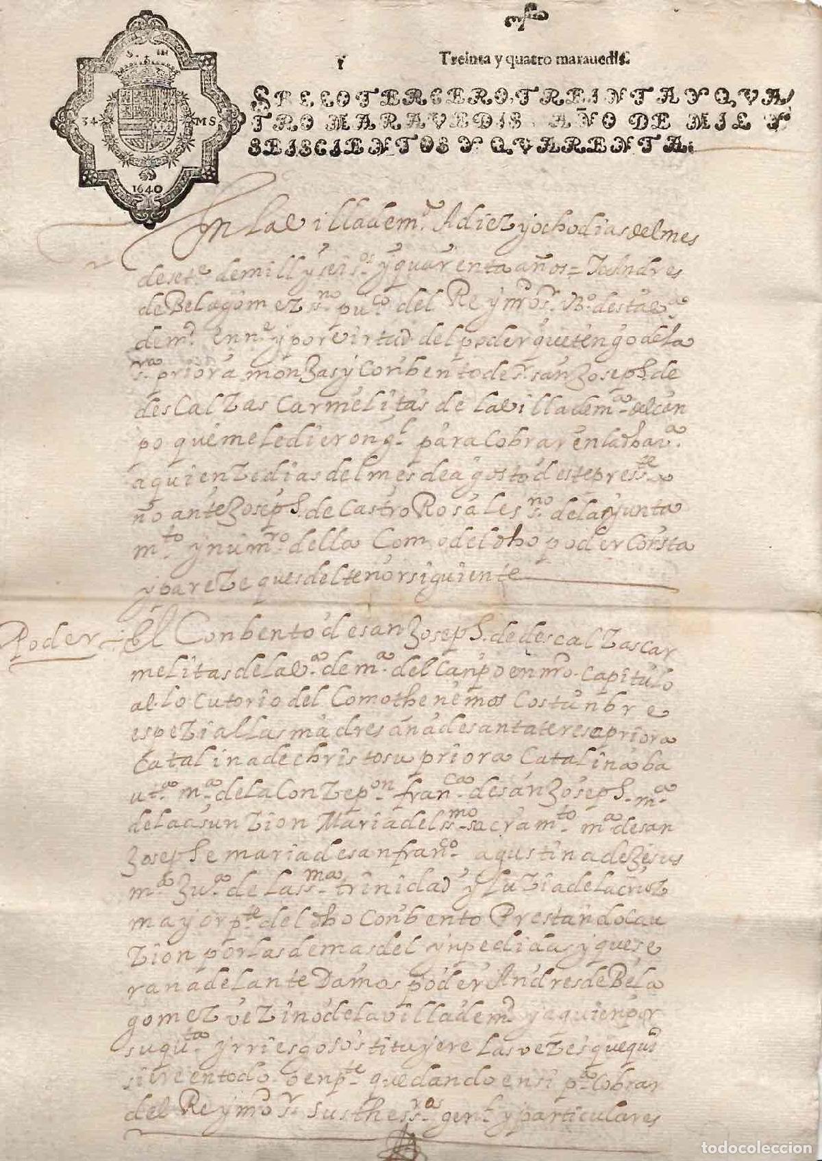 Documentos antiguos: HOJA PAPEL TIMBRADO SELLO 3&ordm; 34 MARAVEDIS, A&Ntilde;O 1640