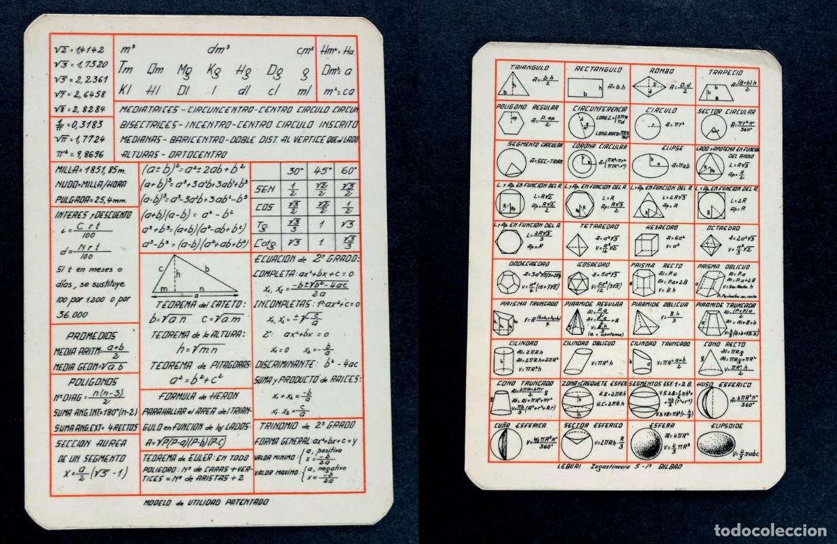 Documentos antiguos: FICHA ESCOLAR DE FORMULAS / GEOMETR&Iacute;A - TRIGONOMETR&Iacute;A / LEBURI - BILBAO
