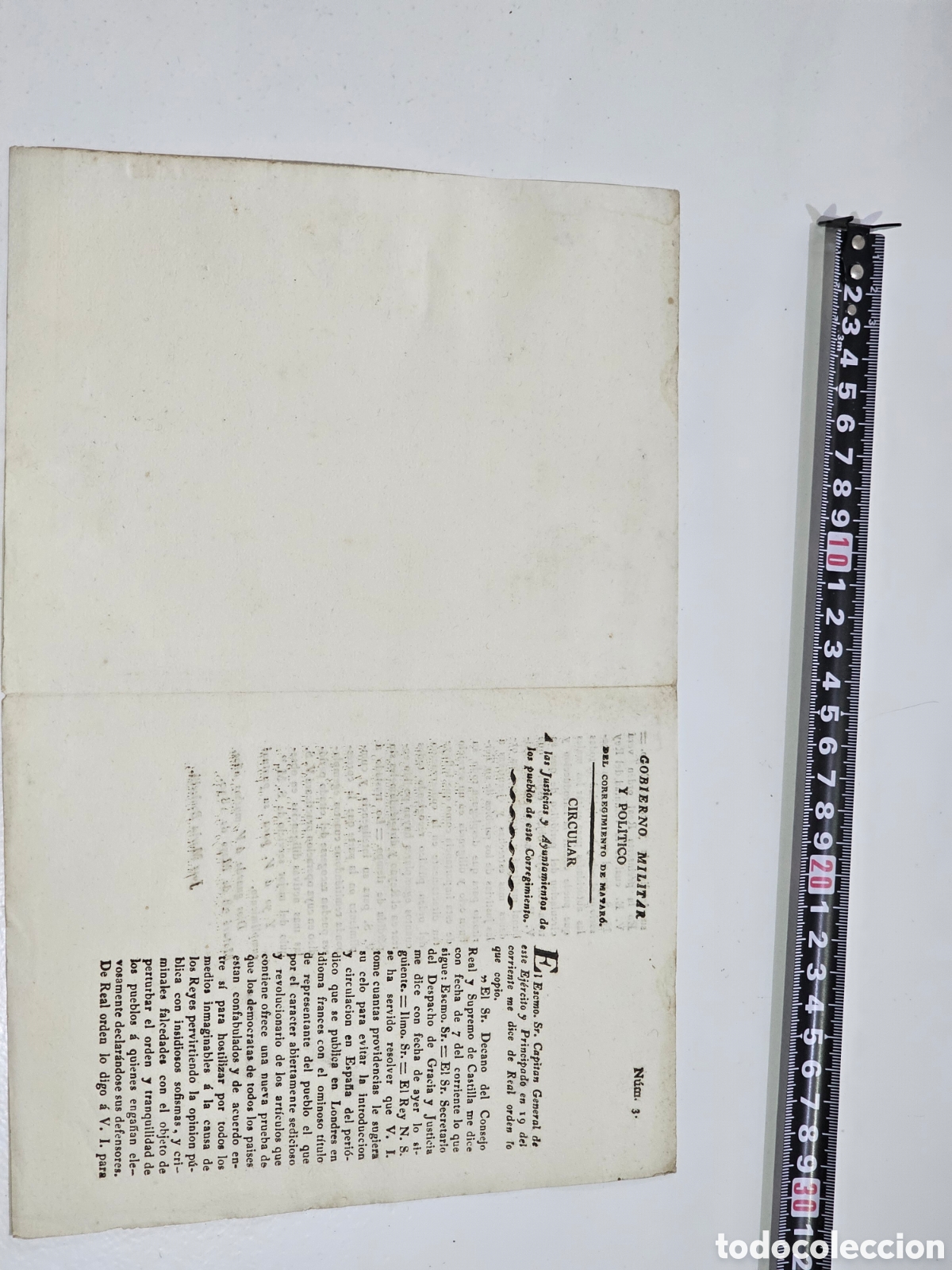 Documentos antiguos: ​Documento Hist&oacute;rico Original (1830) &ndash; Circular Gobierno Militar y Pol&iacute;tico de Matar&oacute; &ndash; Fernando VII