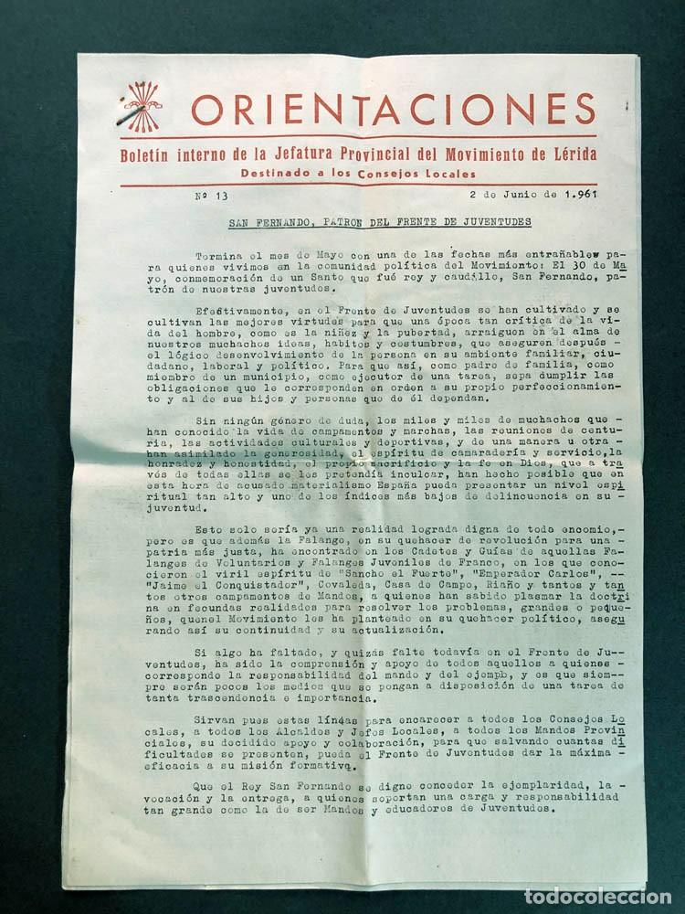 Documentos antiguos: ORIENTACIONES n&ordm; 13 / BOLET&Iacute;N JEFATURA PROVINCIAL DEL MOVIMIENTO DE L&Eacute;RIDA A&Ntilde;O 1961 / 6 P&Aacute;GINAS